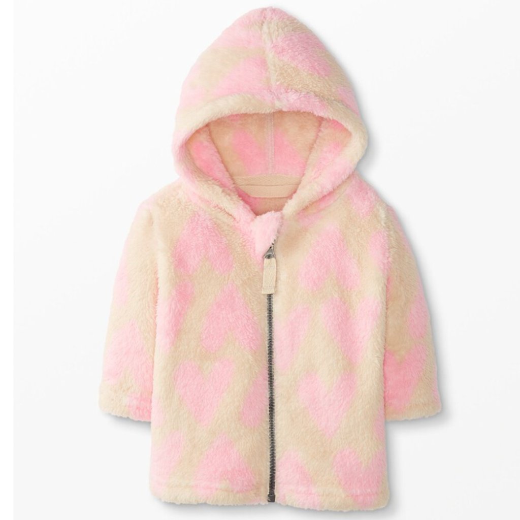 Hanna Andersson Cream And Pink Heart Plush Hooded Puffer Jacket